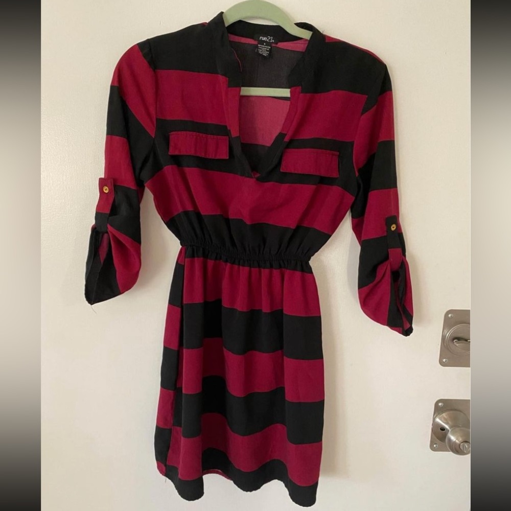 Women’s Rue 21 maroon and black striped dress